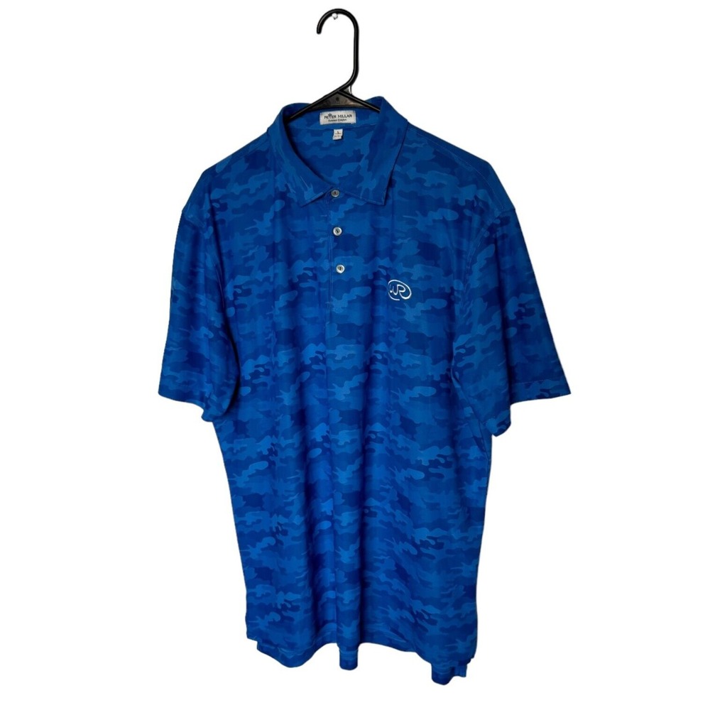 Peter Millar Polo Shirt Mens Large Blue Camo Summer Comfort Performance Golf